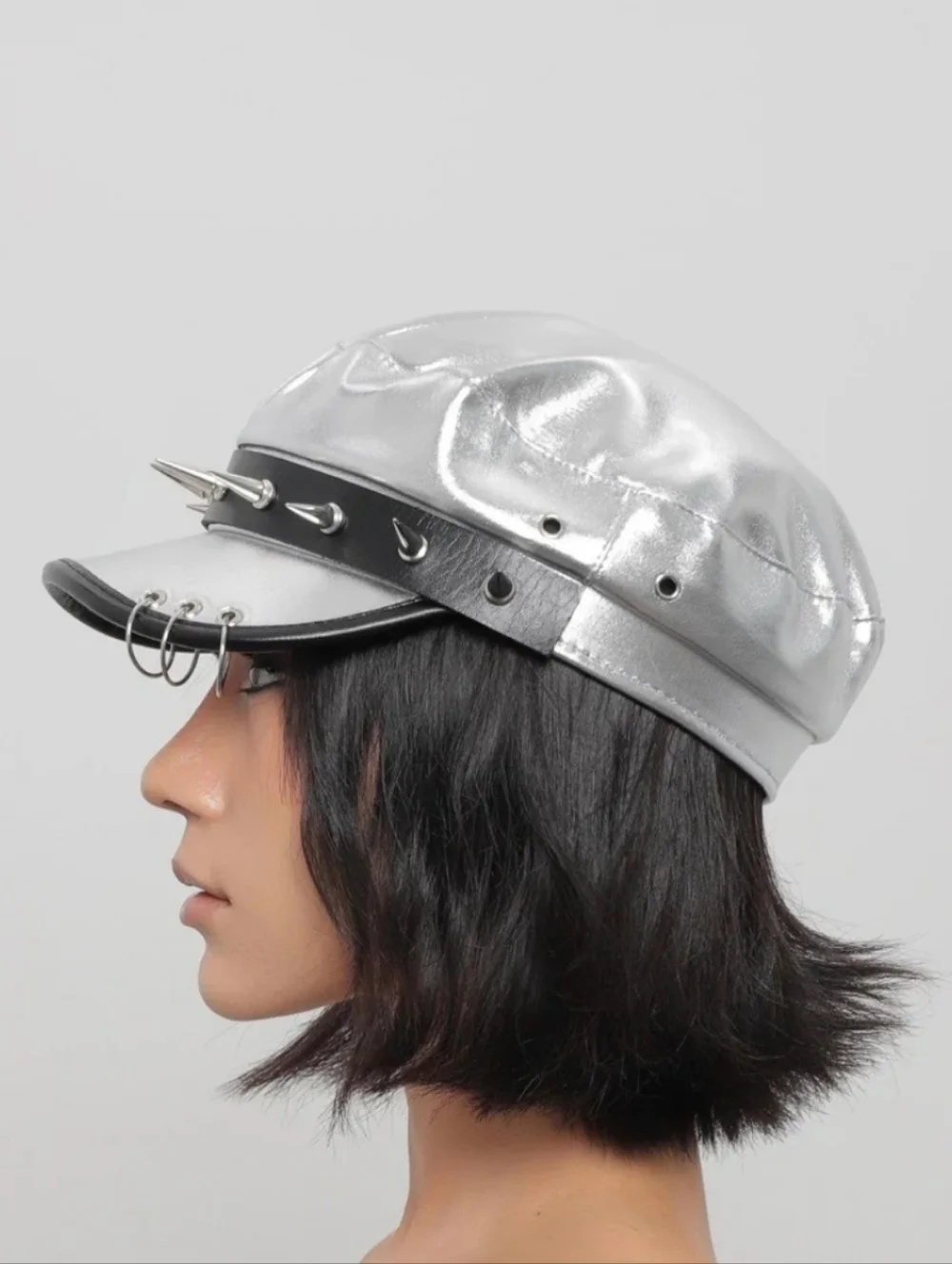 VIPER Metallic Spike Buckle Leatherette Beret Hat Cap NWOT